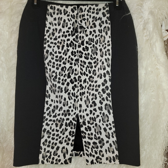 White House Black Market Blk/Gray/Wht Leopard Print Color Block Pencil Skirt - Picture 2 of 5